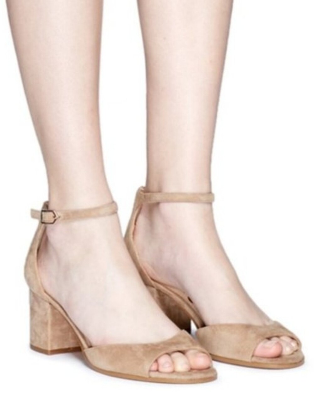 Sam Edelman Beige Susie Suede Ankle-Strap Block Heel Sandals, Size 10